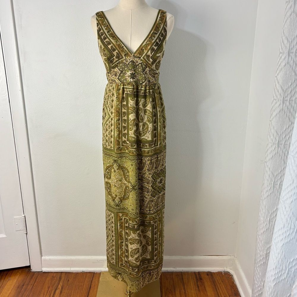 Vintage Plaza South Women’s 6 Midi Babydoll Dress Green Paisley Fairy‎ Artsy Y2K